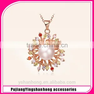 Natural Pearl Inlaid Rose Gold Pendant Necklace thumbnail-1