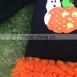 2015 New Kids Ruffle Dresses Girls Cute Dress Halloween Boutique Pumpkin Ghost Dress With Necklace and Headband thumbnail-2