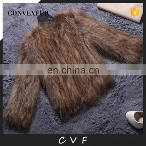 Natural Color Weaven Knitting Raccoon Fur Overcoat Wholesale China thumbnail-1