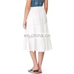 New Arrival White Cotton Draped Blank Long Maxi Skirt thumbnail-2