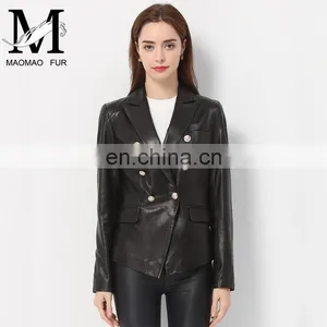 Lady Casual Spring Long Sleeve Beaded Leather Motorcycle Jacket thumbnail-1