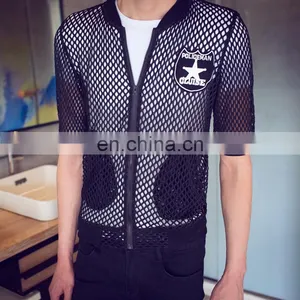 2017 Hotsale Men's Summer Breathable Net Cloth Sunscreen Thin Mesh Small t Shirt Jaket With Big Star Logo Back thumbnail-3