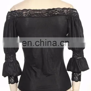 Gothic Off-shoulder Top Made of Soft Stretchy Wet Leather Look Fabric thumbnail-2