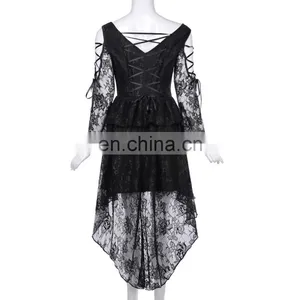 Belle Poque Retro Vintage Gothic Victorian Long Sleeve High-Low Black Lace Dress BP000350-1 thumbnail-4