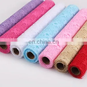 2015 Most Popular Packing Material Organza Sequence Lace Fabric Flower Mesh Netting Roll thumbnail-1
