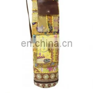Banjara Style Yoga Bag Yoga Met Bag Ethnic Hand Embroidered ViNtAgE INDIAN Kantha YOGA Mat Bag LEATHER Crossbody Embroidered Yog thumbnail-1