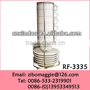 Plain White Wholesale 8oz Stackable Costa Coffee Ceramic Cup With Rack for Coffee Set thumbnail-1