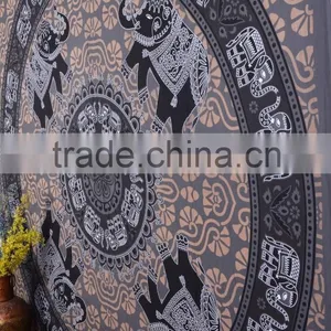 Indian Tapestry Cotton Brown-Gray Mandala Elephants Vintage Wall Hanging Art Tapestries Throw Bedsheet thumbnail-3
