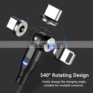Wholesale 540 Rotation Magnet 3in 1 Nylon Led Micro USB Type C Data Magnetic Charging Cable for Phone thumbnail-3