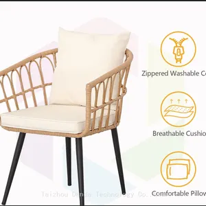 Outdoor Durable Wicker 3pcs Steel Garden Sets With Round Table thumbnail-2