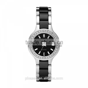 Black Silver Ceramic Quartz Ladies Bracelet Watch 8138 thumbnail-1