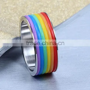 New Rainbow Colors Gay Rings Gay Men Rings Different Colors Ring Silver Ring thumbnail-2