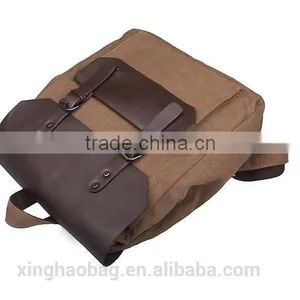 Hot Selling Vintage Casual School Leather Rucksack Custom Black Canvas Backpacks thumbnail-4