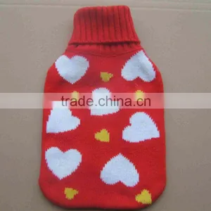 Customized Hot Sale Cheap White Hearts Red Knitted Hot Water Bottle Cover thumbnail-1