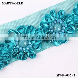 Blue Beads Ribbon Flower Trim and Flower(XL-066) thumbnail-1