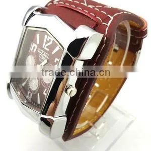 Heavy Square Mental Watch With Stitch PU Leather Strap thumbnail-1