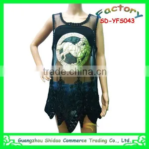 Latest Design Fashion Sleeveless Mesh Neck Lace Elegant White Embroidery Blouse thumbnail-5