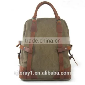 Vintage Leather Canvas Rucksack Backpack Tote Bag thumbnail-5