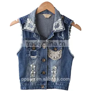 Wholesale Bleach Basic Style Denim Women's Jacket With Studs and Laces thumbnail-2