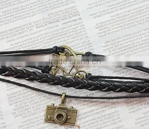 >>New Arrival SW16479 Infinity Camera Bike Leather Charm Bracelet/ thumbnail-3