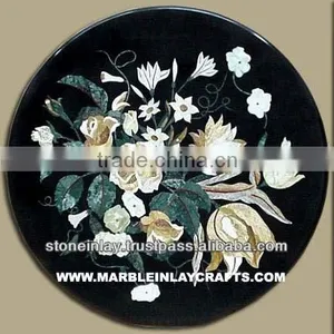 Marble Inlaid Coffee Table Top, Round Marble Inlay Table Tops thumbnail-1