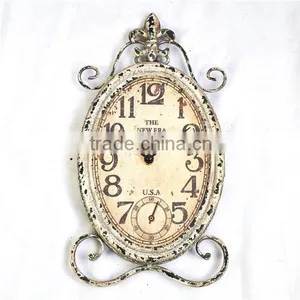 French Chic Shabby Vertical Iron Oval Wall Clock thumbnail-1
