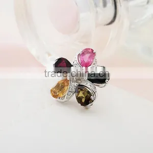 Beautiful Flower Colorful Pear Ring . Silver Rings for Woman. Sterling Silver Jewelry Ring in Rings With Tourmaline thumbnail-1