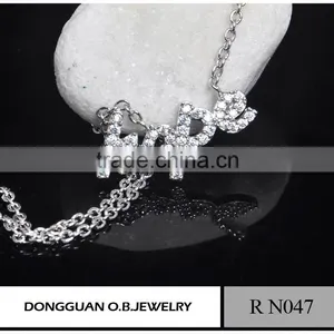 Cheapest Stainless Steel Pendant Anchor Necklace/Crystal Letter White Gold Necklace thumbnail-6