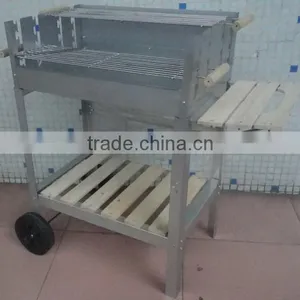 Simple Charcoal Grill Wood Side Table With Adjustable Grid thumbnail-1