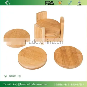 DT017 All Natural Round Bamboo Coaster, Set of 6 PCS in Holder Bamboo Table Mat thumbnail-1