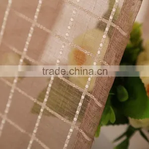 Grid Plaid Sheer Polyester Checked Voile Eyelet Curtain Drapes thumbnail-3
