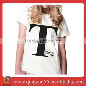 Custom Woman and Ladies Summer Short Sleeve White T-shirt Printing thumbnail-1