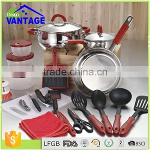 23 Pcs Silicone Handle Stainless Steel Non Stick Camping Cookware Kitchen Set thumbnail-3