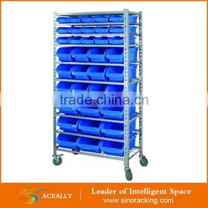 Rivet Mobile Bin Rack With Wheels Storage Unit With Bins thumbnail-6