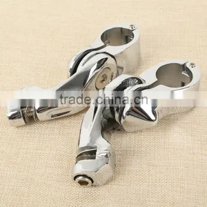 Universal 32mm 1.25" Chrome Short Angled Adjustable Highway Peg Mount Kit thumbnail-4
