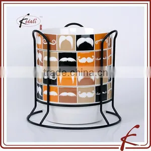 New Fashion Mustache Design Durable Porcelain Soup Bowl Set of 4 thumbnail-1