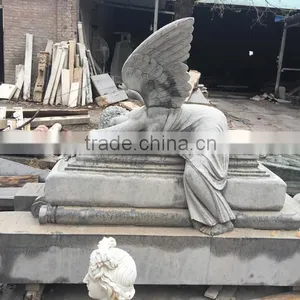 Large Natural Grey Marble Weeping Angel Tombstone for Sale thumbnail-2