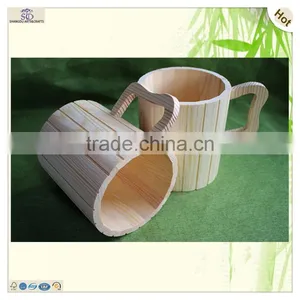Craft Unfinished Round Handle Pine Wood Beer Cup thumbnail-5