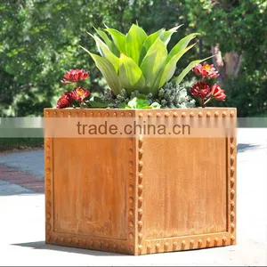 FO-9C51 Square Corten Steel Flower Pot/garden Planter thumbnail-1