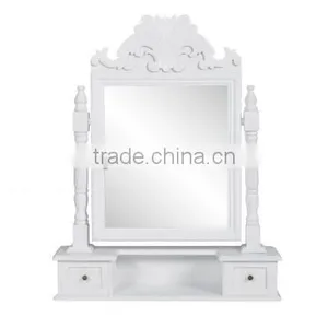 White Color Women Makeup Dresser Drawer Wooden Rotating Mirror With Two Drawers thumbnail-2