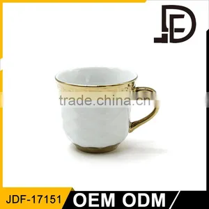 Gold Rim Threaded Embossed Elegant Natural Blank Bone China Cups and Saucers thumbnail-1