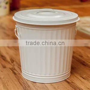 Galvanized Iron Compost Bin Trash Bin Laundry Bin Flower Planter With Handle and Lid thumbnail-1