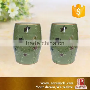 H 45cm Green Stool Ceramic Drum Side Table thumbnail-1