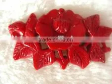 Wholesale 30-40mm Red Flower & Leaf Shape Design Natural Coral Pendant thumbnail-1