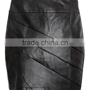 2016 Summer Women Fashion Leather Plain Black Mini Sexy Skirt Suit Wrap Skirt thumbnail-2