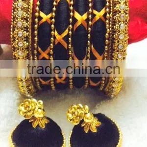 Stylish Silk Thread Bangles ,Indian Bangle Sets With Necklace and Earrings thumbnail-1