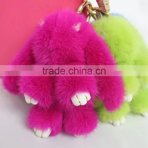 Myfur Fashion Hot Pink Rose Custom Mink Fur Rabbit Shape Keychain for Bag Charm thumbnail-6