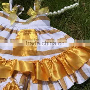 Hot Golden Stripe Swing Top Sets Newborn Girl Clothes Kids Swing Top Sets With Necklace and Headband thumbnail-2