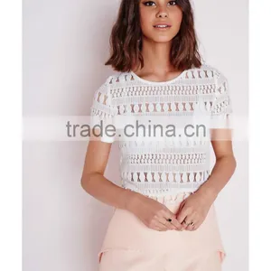 Fashion Elegant Short Sleeve Lace Blouses for Women thumbnail-5