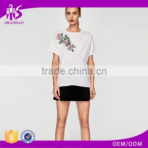 China Manufacture OEM Printed Logo New Design Summer Style 95% Cotton 5% Spandex 150g Short Sleeve O-Neck Women's T Shirts thumbnail-1